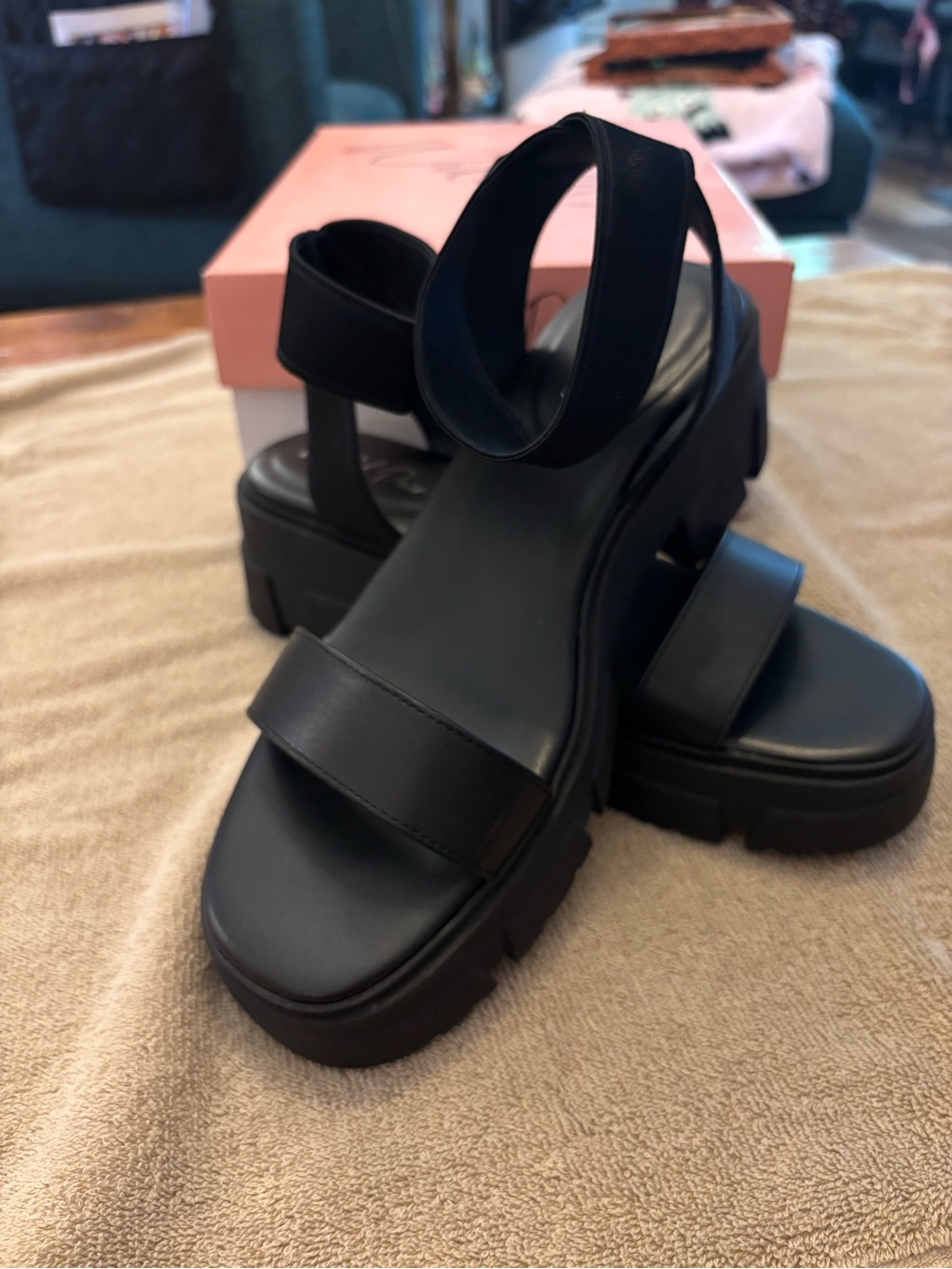 Wild Pair Black Chunky Platform Sandals with Ankle Strap